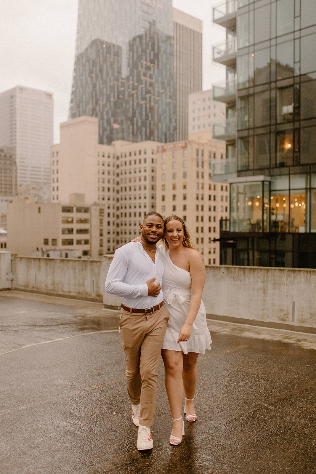 Downtown Seattle couples session on the rooftop 
