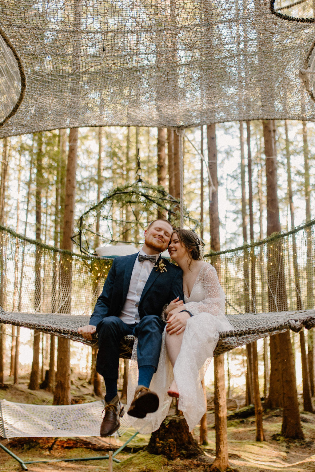 Beautiful Bride and Groom having a Washington elopement at the Emerald forest