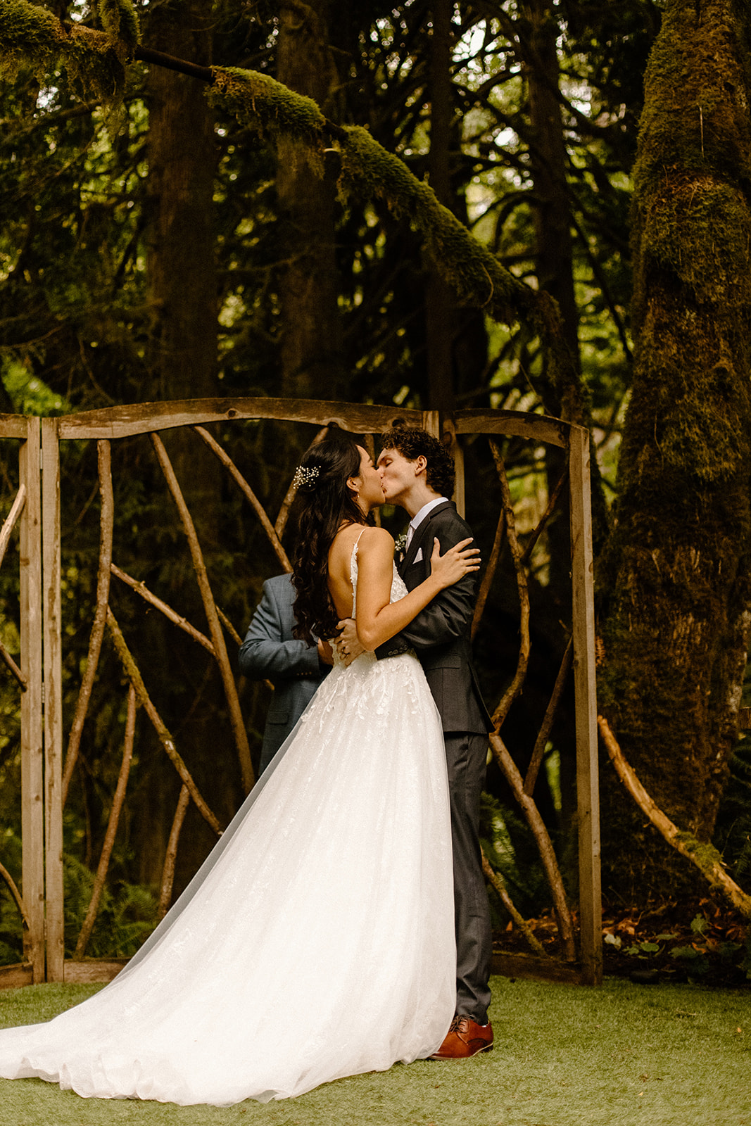 Beautiful Bride and Groom Getting Married At Treehouse Point in Fall City Washington