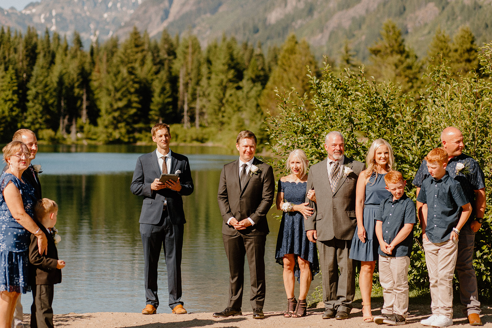 Bride and groom photos with beautiful backdrops and dreamy decor for a Gold Creek Pond Elopement