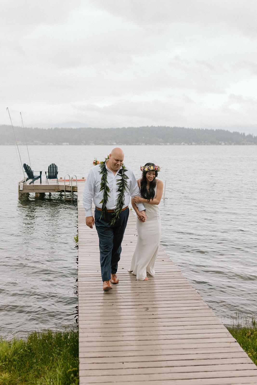 Beautiful bride and groom during their Airbnb elopement experience with outdoor wedding decor and unique wedding reception location
