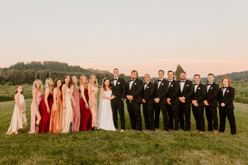 Sunflower field wedding party pictures.