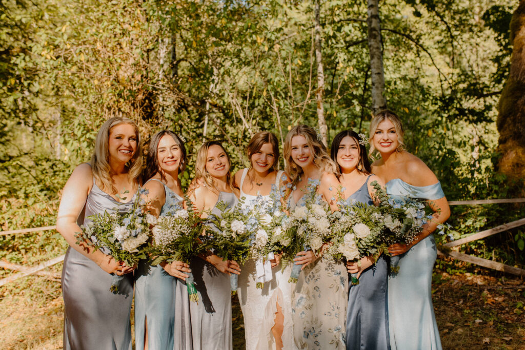 bridal party dressed in blue