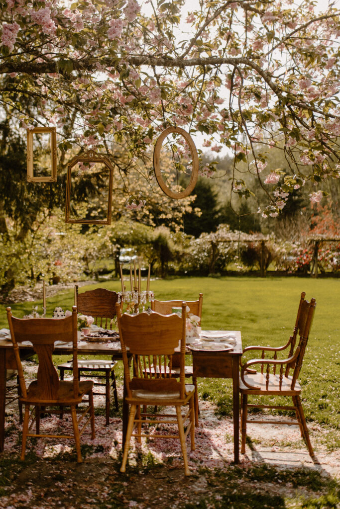 outdoor garden wedding reception tables