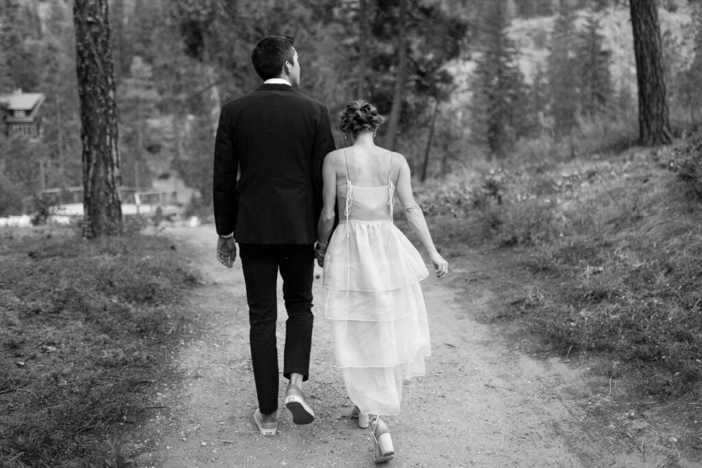 bride and groom walking on wedding day