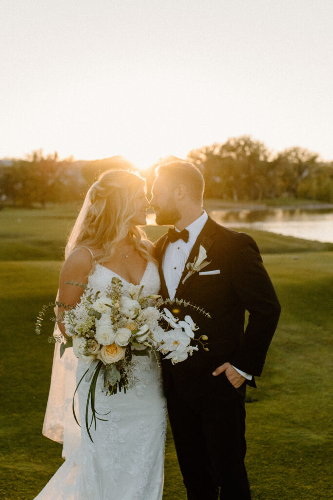 country Colorado wedding bride and groom sunset portrait