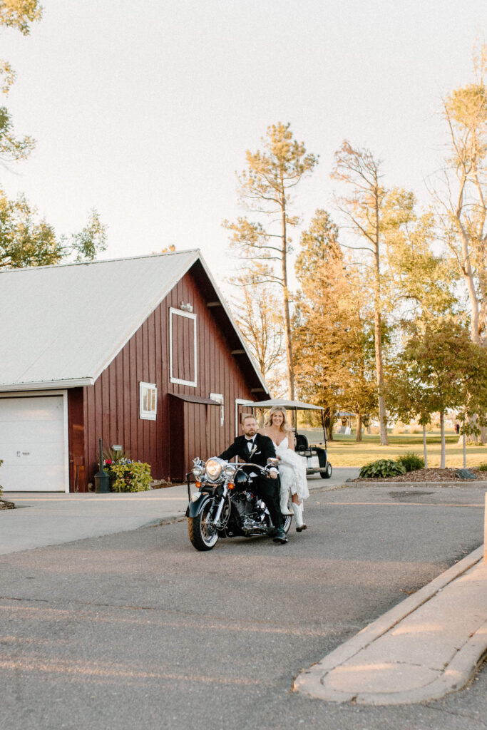 Country Colorado wedding motorcycle entrance