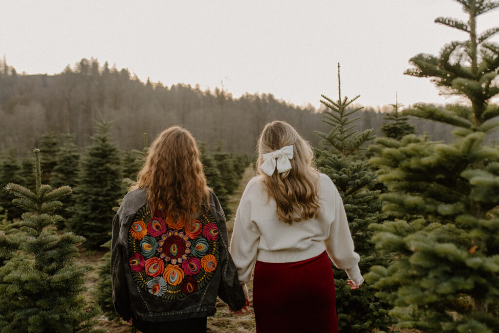 fashion girls at the christmas tree farm