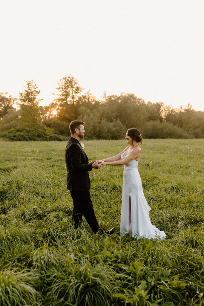 bride and groom field portrait