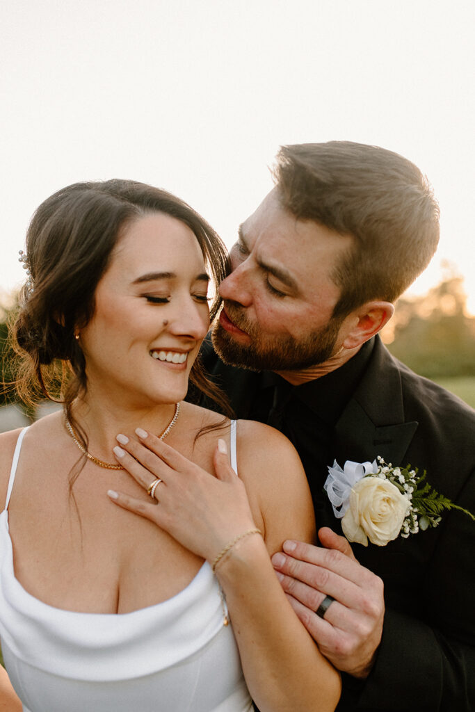 bride and groom sunset portrait