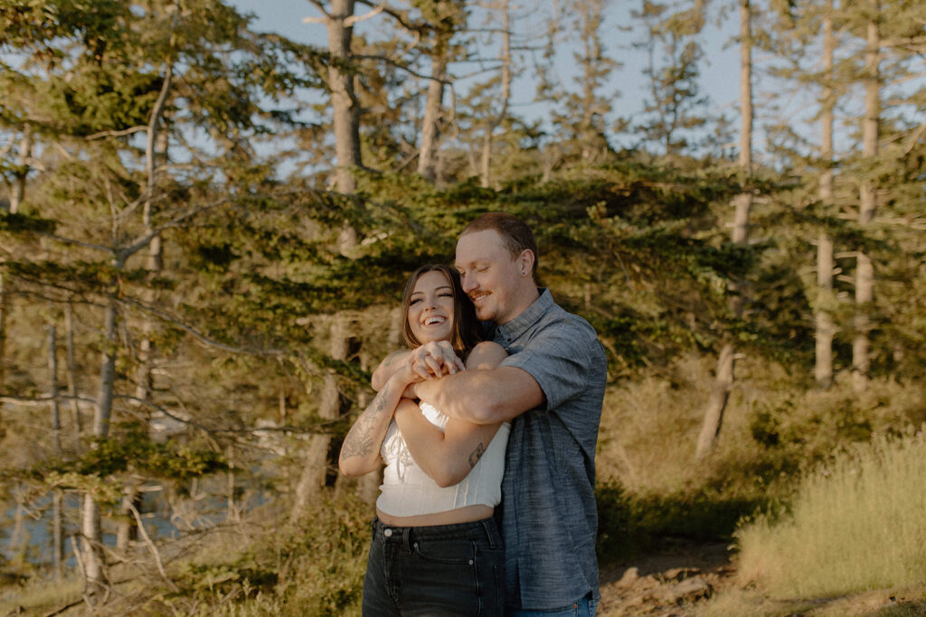 happy couple in the trees