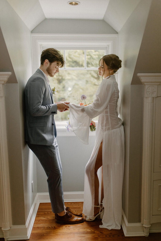 Fox Hollow Garden Wedding Venue bride and groom portraits 