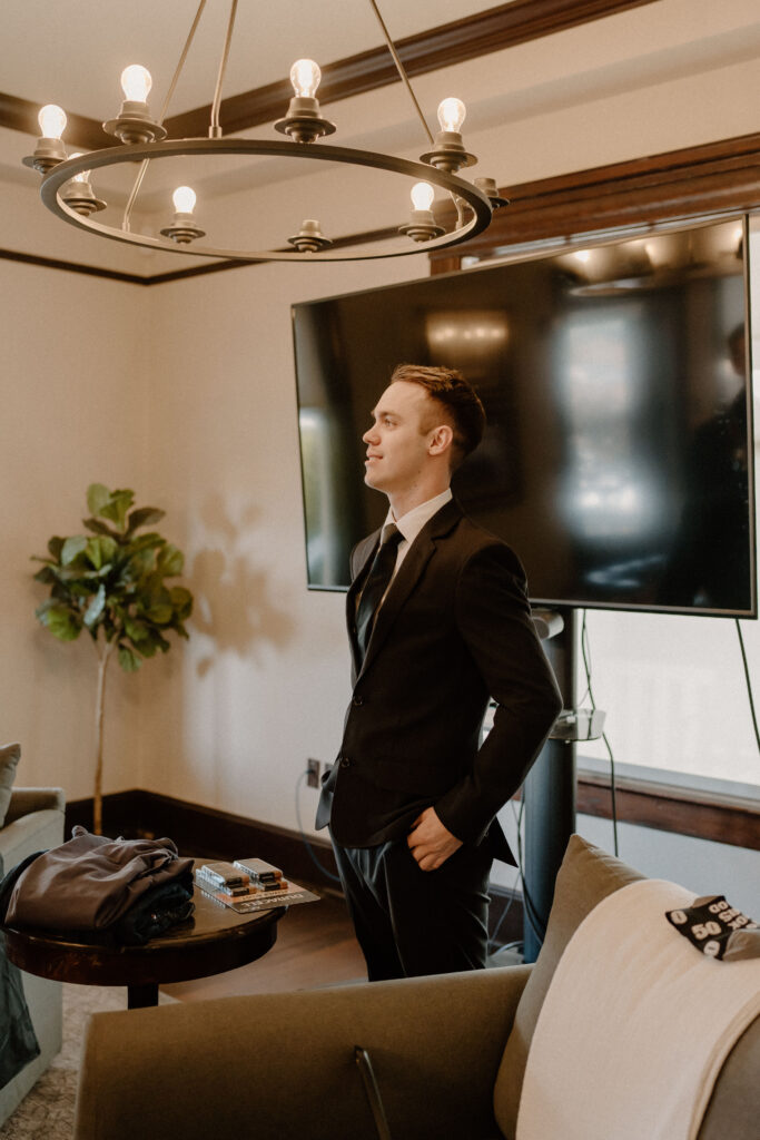 Groom awaiting the first look on his wedding day