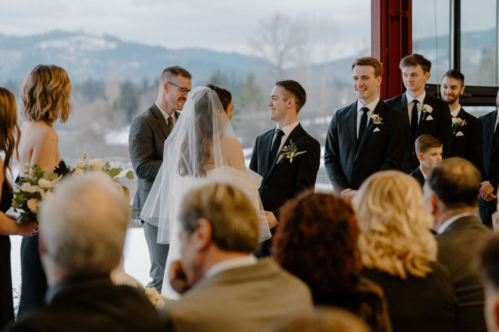 winter wedding ceremony at olsen mansion