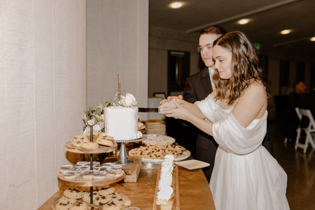 cake cutting at wedding reception