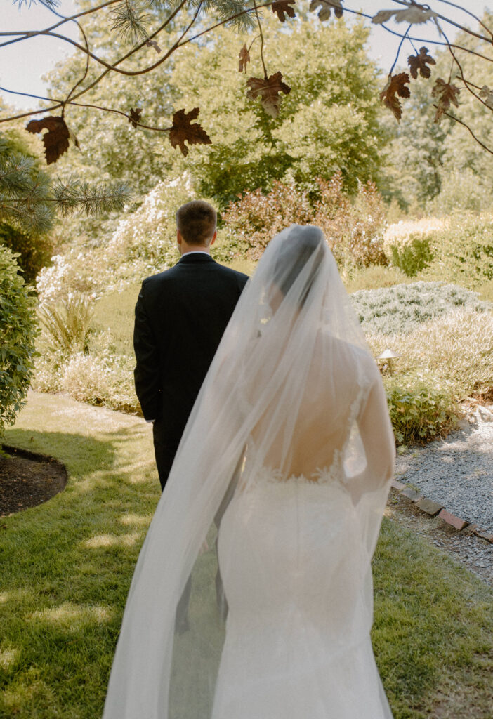 First look with bride and groom