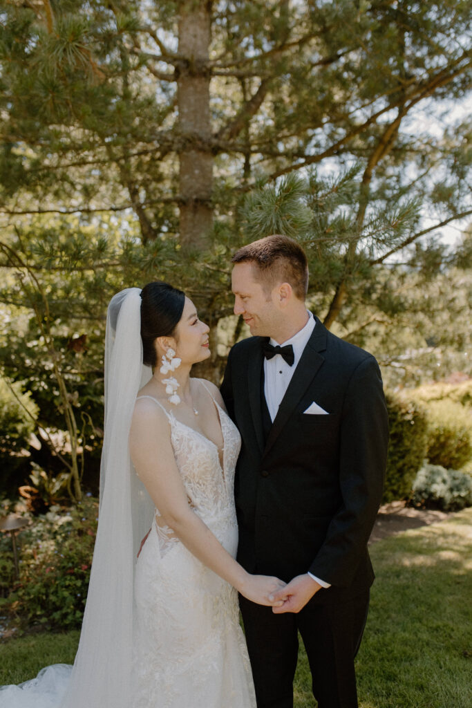 First look with bride and groom